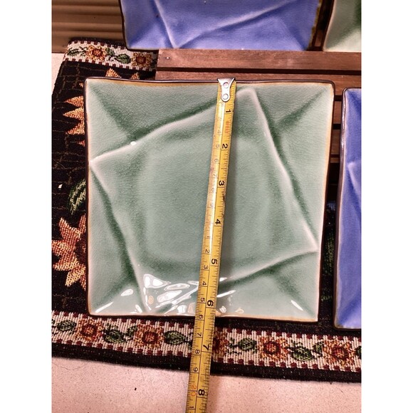 Pier 1 Discontinued Crackle Sushi Square Dishes Plates Set Of 4 Blue & Green - Picture 6 of 10